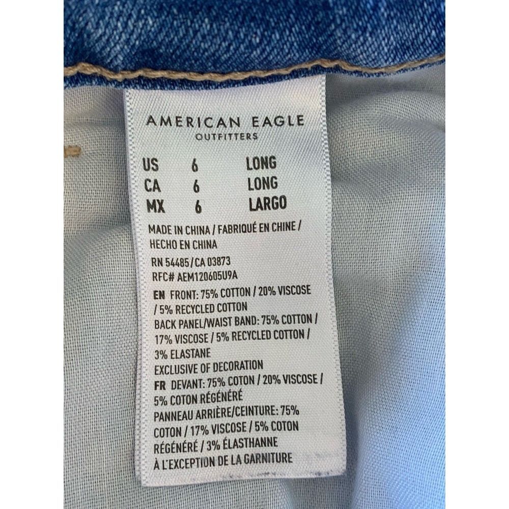 American Eagle Mom Jean Sz 6 Regular Medium Wash Stretch Distressed Denim Jeans - Picture 5 of 5